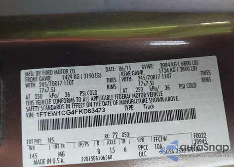 2015 Ford F-150 Xlt из США, поврежденный, VIN 1FTEW1CG4FKD83473